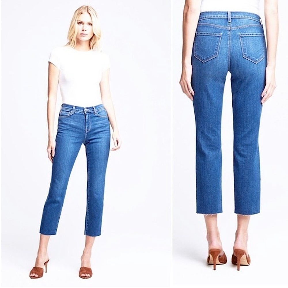 L’AGENCE Crop Jeans with Raw Hem in Blue SZ 28